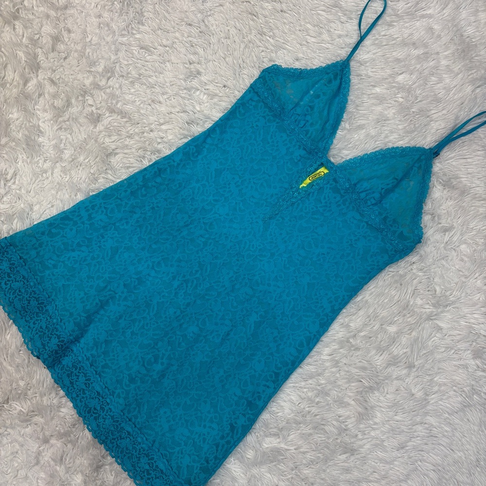 VS Vintage The Lacie Nightie Chemise racerback Turquoise MINI sleep dress